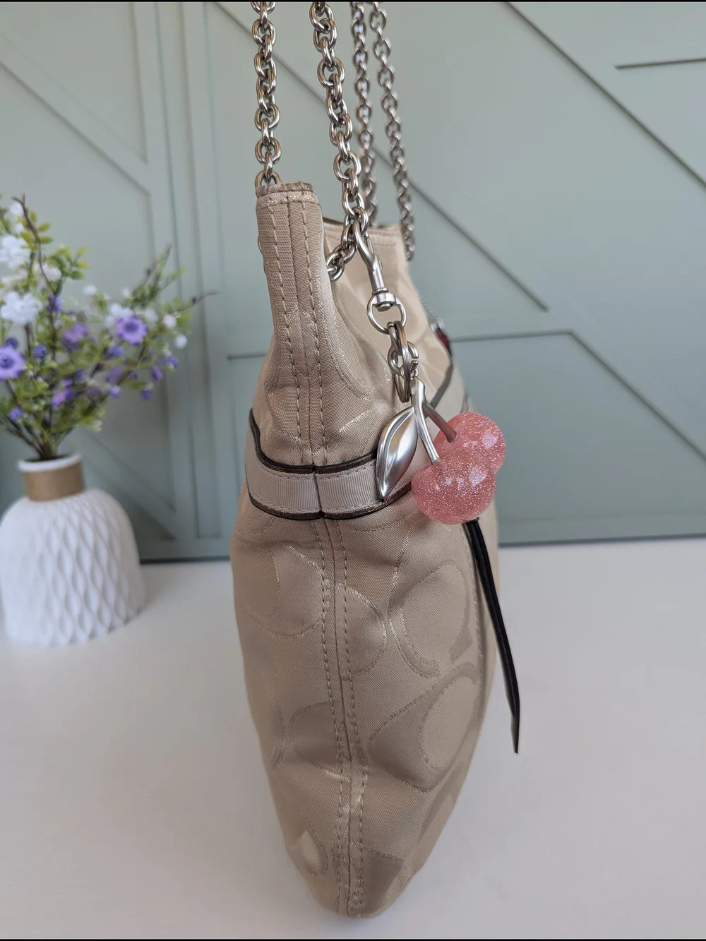 Coach Poppy Signature Metallic Slim Tote
